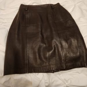 Vintage Brown 100% Leather Skirt Size 8